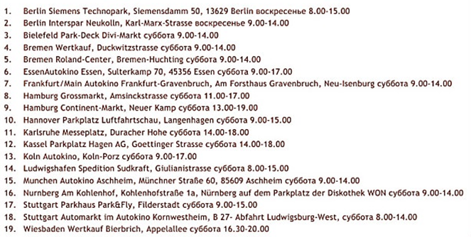 Список авторынков в Германии